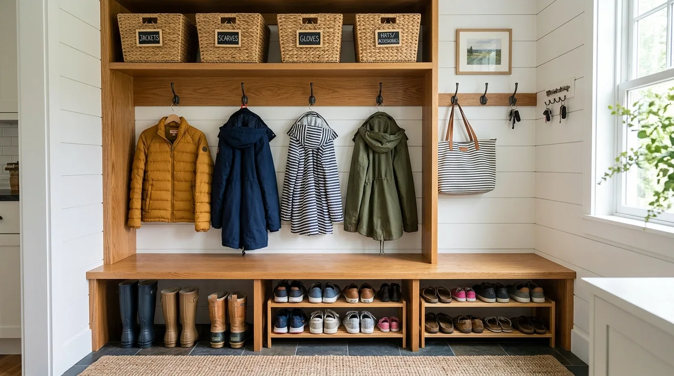Use a bench to make daily shoe changes easier inspiration for a mudroom entryway.